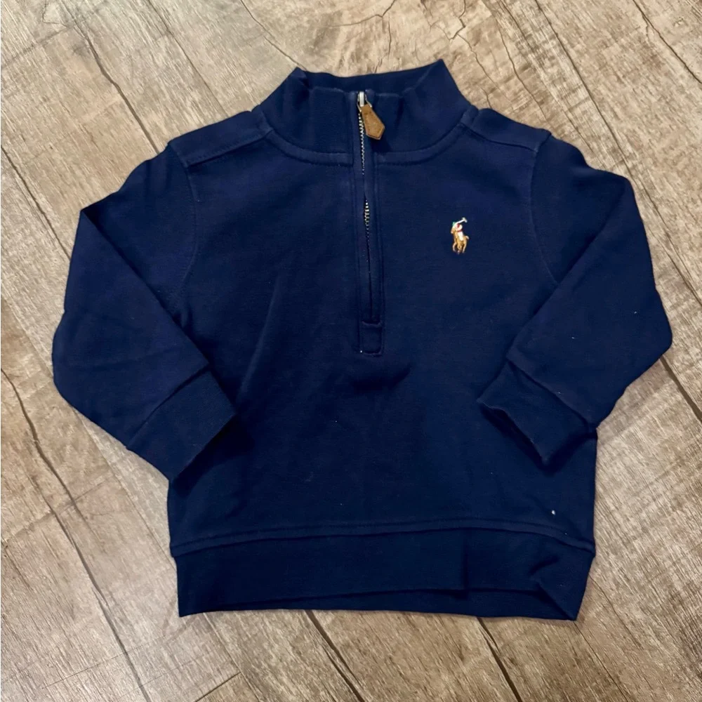 Polo Ralph Lauren Baby‎ Quarter Zip Pullover 9M Navy Cotton Interlock Pony